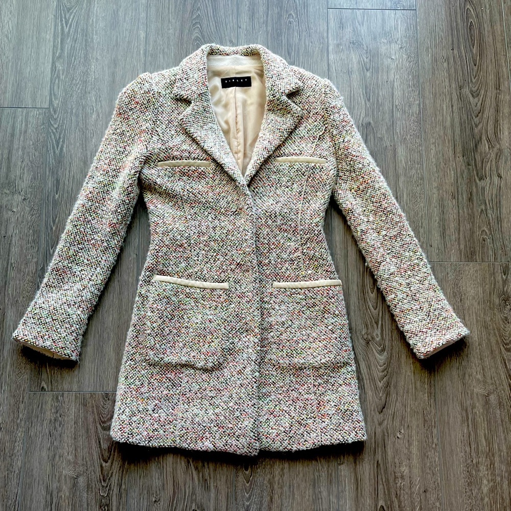 SISLEY Boucle Single Breasted Wool Coat 42